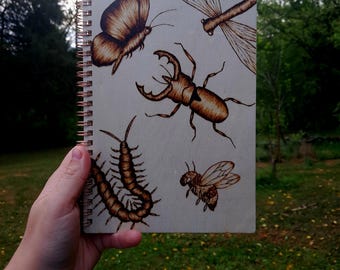 Wood Burned Insect Custom Sketchbook with Art On the Cover