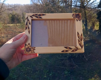 Wood burned Sunflower and Leafy Vines picture frame