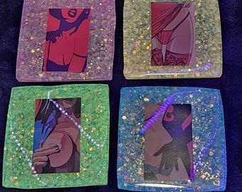 Blacklight Reactive and Glow in the Dark Resin Coasters - Glowing Seduction