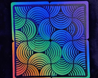 Blacklight Reactive Wood Puzzle Coasters (Set of 4) - Spectrum Waves
