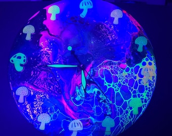 Psychedelic Mushroom Spillage Blacklight + Glow in the Dark Wall Clock