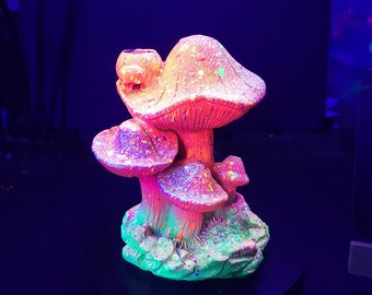 Mushrooms Waterfall - Blacklight Reactive Backflow Cone Incense Burner (6")