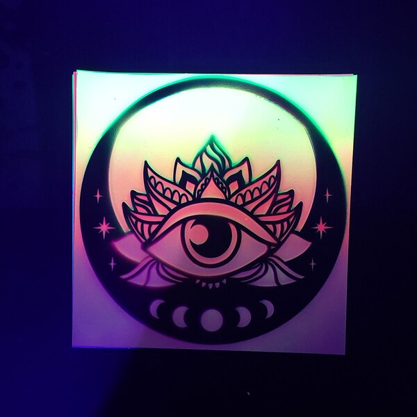 Yellow Pink Eye Mandala Blacklight Painting (12" x 12" original art)