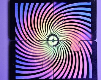 Blacklight Reactive Wood Puzzle Coasters (Set of 4) - Vortex Puzzle