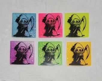 Conjunto de 6 bases para copos de resina com luz negra e brilho no escuro - Candy Reapers