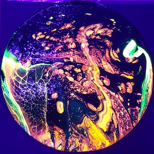 Chaos Dimension #200 - Blacklight Acrylic Pour Painting on 12&quot; vinyl record