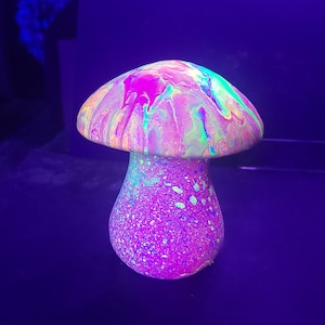Blacklight UV-Reactive Acrylic Pour Ceramic Mushroom (fluid art)