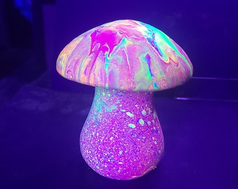 Blacklight UV-Reactive Acrylic Pour Ceramic Mushroom (fluid art)