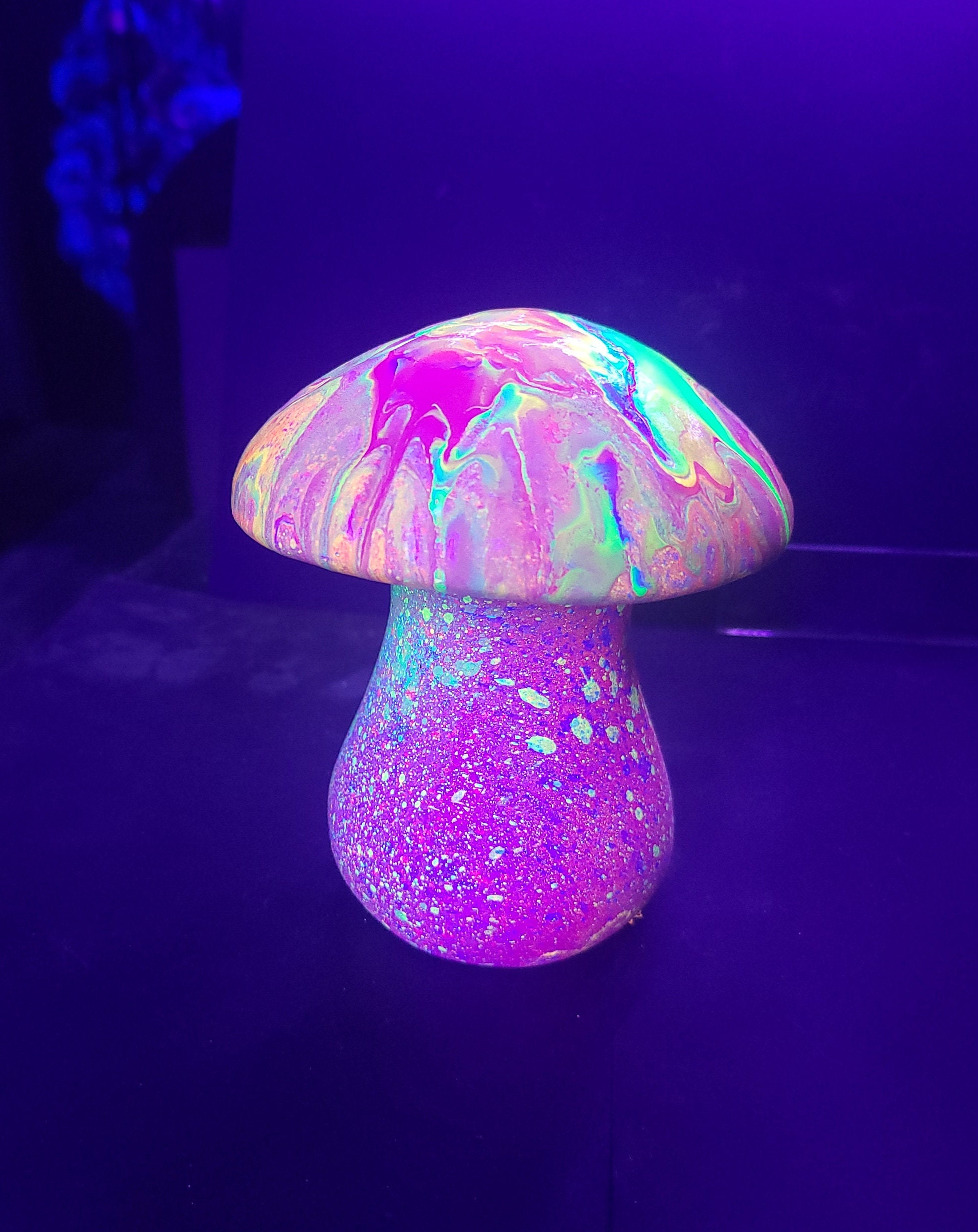 Blacklight UV-Reactive Acrylic Pour Ceramic Mushroom (fluid art)