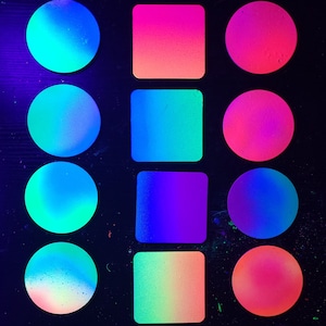 Blacklight Reactive Fluorescent Coaster Set of 4 (square or circle)