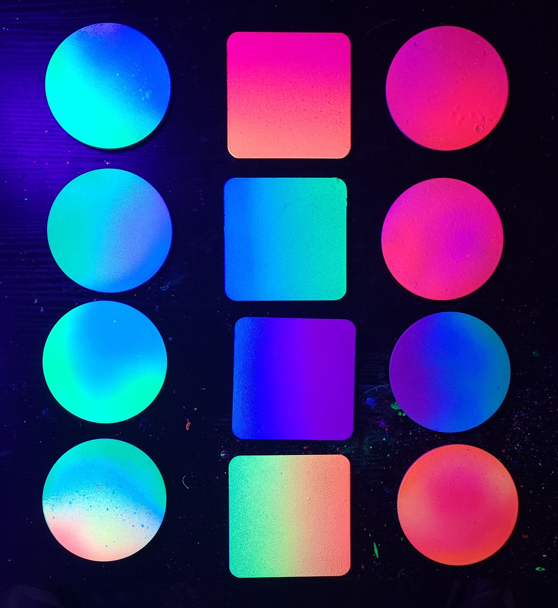 Blacklight Reactive Fluorescent Coaster Set of 4 (square or circle)