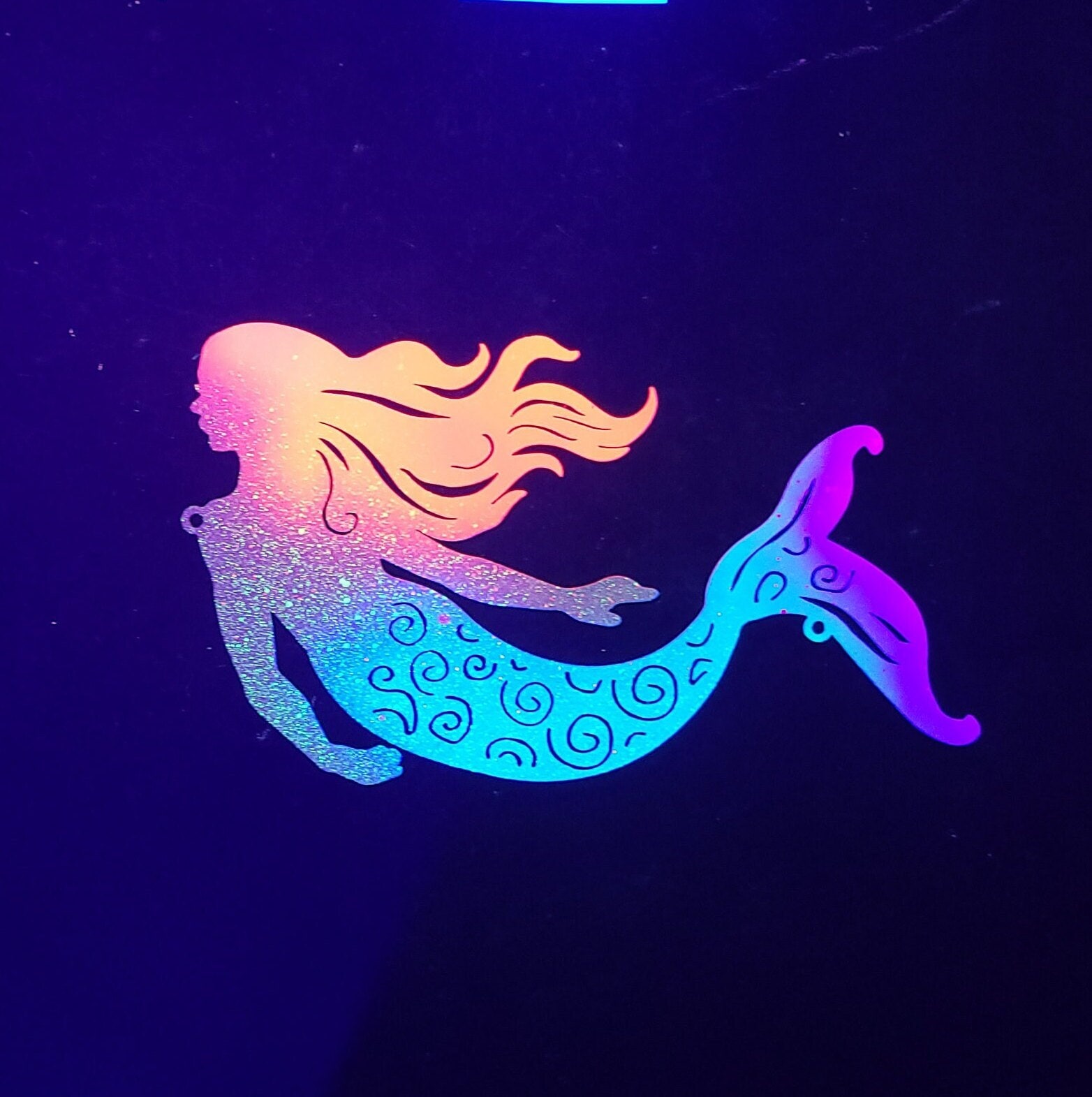 Missy Mermaid Swimming - Two sided Blacklight Reactive Hanging Metal Wall Art