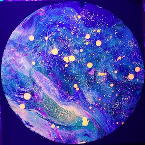 Junior Galaxy #100 - Blacklight & Glow in the Dark Acrylic Pour Painting on 12&quot; vinyl record