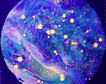 Junior Galaxy #100 - Blacklight & Glow in the Dark Acrylic Pour Painting on 12" vinyl record