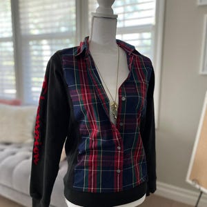 J.Crew Upcycled Button-down Long Sleeve Plaid Button Down Sweatshirt Upcycle SM