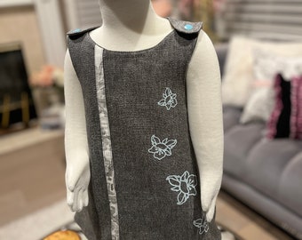Reversible Hawaiian Toddler Baby Bib Dress Upcycled size approx 12 months, cotton velvet softness with a fun peaceful vibe, 1-2 day Ship