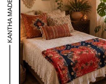 Coperta reversibile Kantha in cotone, realizzata a mano / 82" x 51" / Prodotta in India