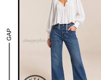UVP 69 |  Vintage 1999 GAP Bestickte Boot Cut Jeans Größe 14 Tall Y2K Boho
