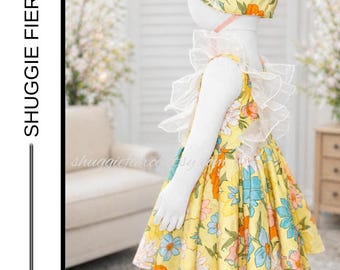 Yellow Floral Handmade Baby Dress + Bonnet Set – 6–12M | One of One | QUICK SHIP