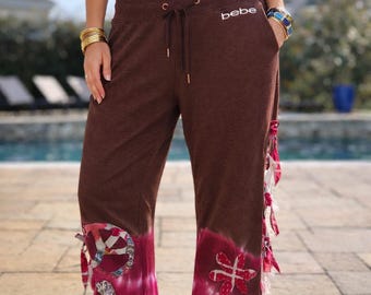 Pantalones deportivos Shuggie Fierce Upcycled BeBe de pernera ancha – Talla L (Perfecto para M) ENVÍO RÁPIDO