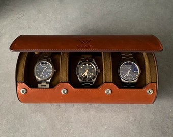 Estuche enrollable para relojes de viaje, hecho a mano en piel italiana, con 3 ranuras.