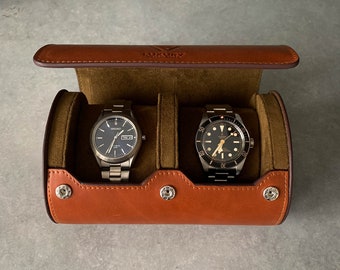 Handmade Leather 2-Watch Roll – Travel Watch Case, Watch Storage