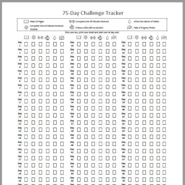 Simple One-Page 75-Day Hard Challenge Tracker