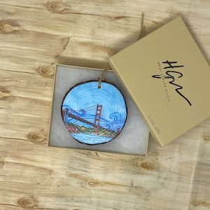 San Francisco Golden Gate Bridge  3.5-4 inch wood slice ornament