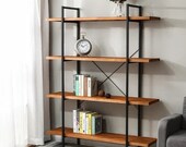 Decortie 51 39 39 W Iron Etagere Bookcase, 4 Solid Wood Shelves with Metal Frame