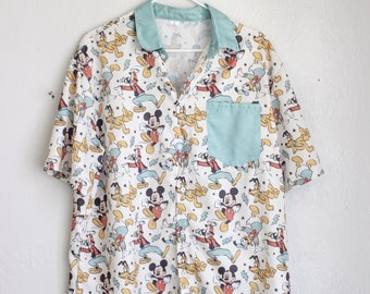 Mickey Mouse Inspired Men's Button Up Shirt // Ready to Ship // Disneyland // Disney World // Goofy // Donald Duck //  Dress Shirt // Large