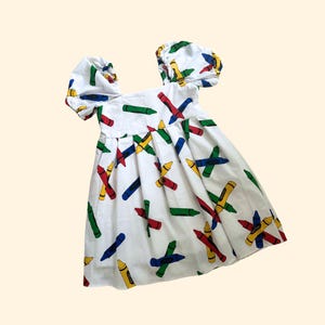 SÁBANA VINTAGE // Mujer Mediana // Vestido Abullonado // Listo para enviar // Vestido de Maestra // Crayones // Maestra de Arte