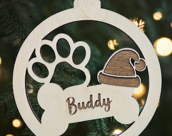 Baumschmuck Baumkugel für Hunde Knochenform mit Pfote Weihnachten Christmas Lasercut SVG DXF DATEI