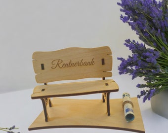 Geldgeschenk Rentnerbank Rente personalisiert Holz Gravur Geschenk Ruhestand