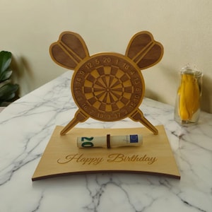 Geldgeschenk Dartscheibe Dart personalisiert Holz Gravur Geschenk Geburtstag