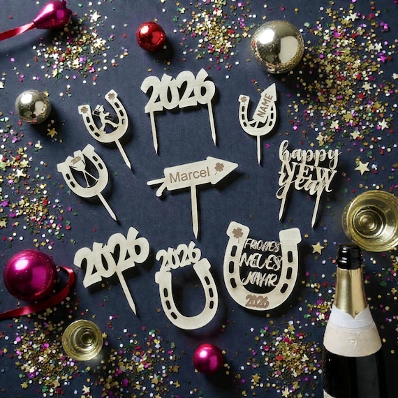 Silvester Hufeisen Glücksbringer Tischdeko Deko Lasercut 2026 Datei SVG DXF