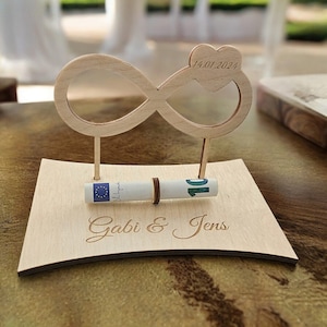 Geldgeschenk Hochzeit personalisiert Holz Gravur Geschenk