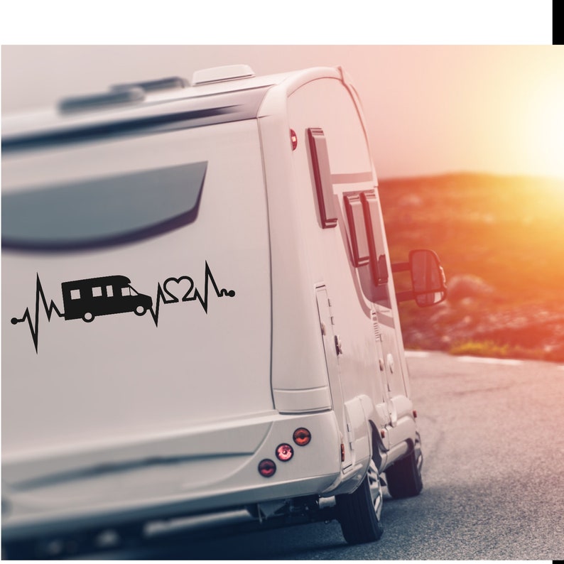 Aufkleber Wohnmobil mit Herzschlag Campingliebe Sticker Bild 1