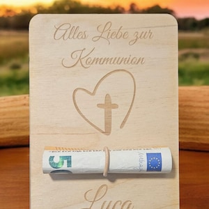 Geschenkkarte aus Holz Geldgeschenk Kommunion Taufe Konfirmation personalisiert