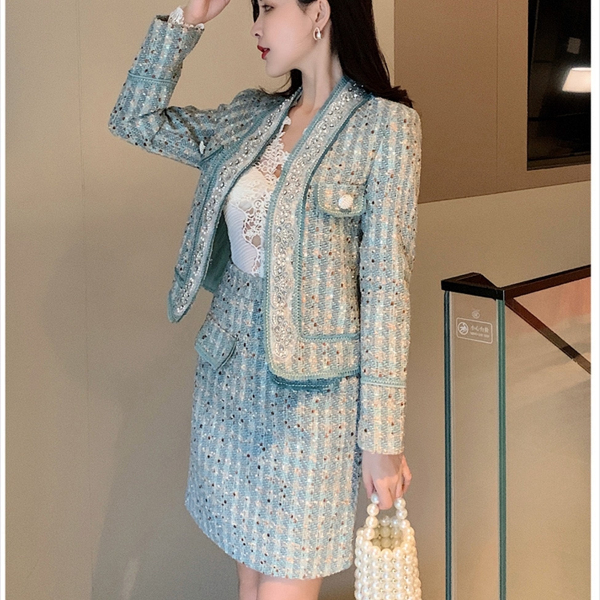 WOMEN OUTFIT SET Women Tweed Jacket and Mini Skirt Set -  Norway