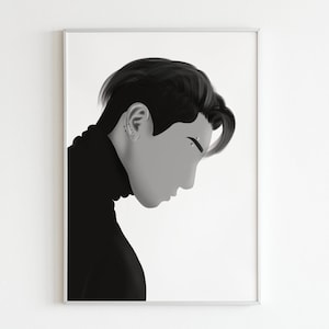 K-Pop King: BTS Jungkook Wall Art - Perfect for ARMYs , Black and White - Instant Download