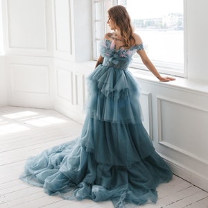 Dusty blue long sleeve dress sales