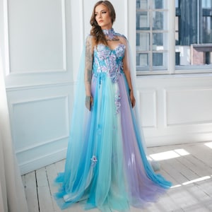 pastel rainbow prom dress Formal Tulle Wedding Gown | Floor Length Rainbow Prom Dress | Rainbow Maternity Dress | Multicolor Tutu Dress