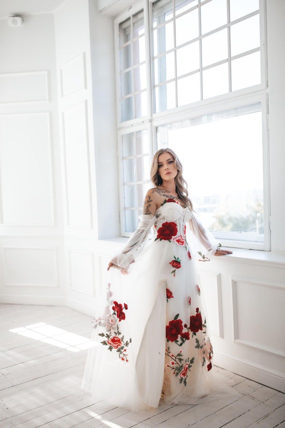 rose embroidered long dress Floral Embroidery Long Sleeve Tie Waist Dress – Lela Rose