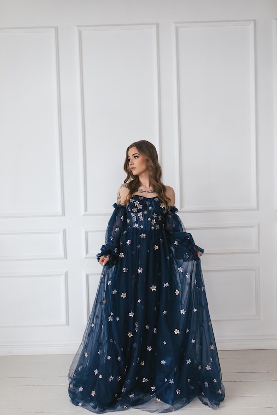 Navy Blue Gown With Stars