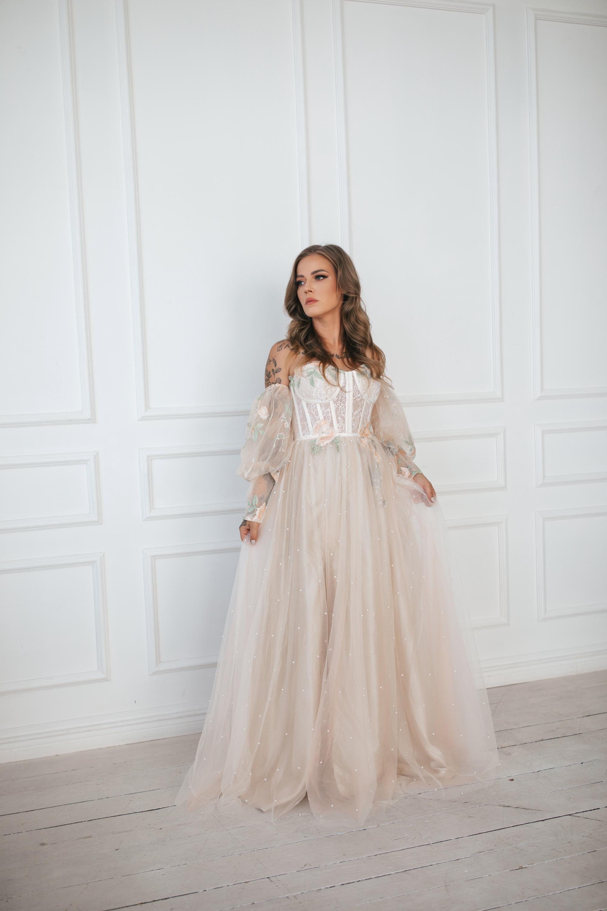 champagne dress with pearls Gilda & Pearl Champagne in Venice Dress