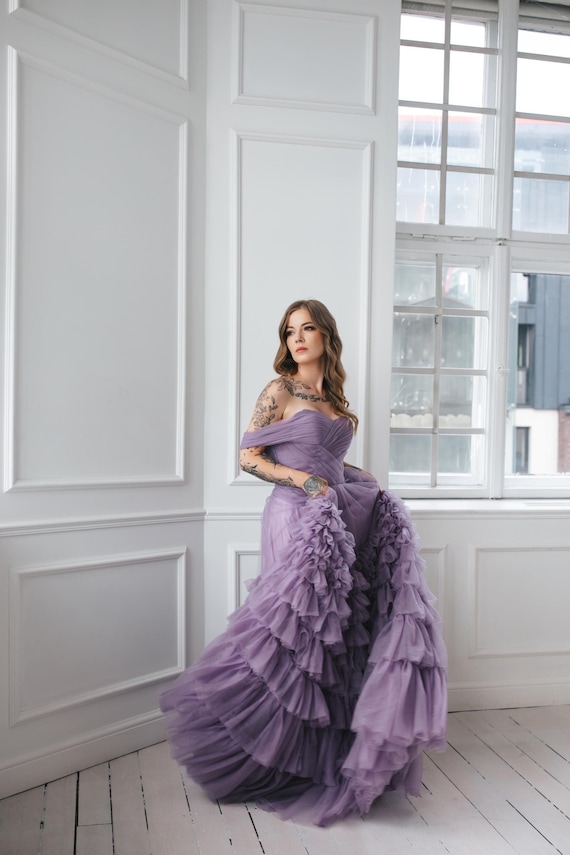Majestic Tulle Gown With Ruffles Majestic Tulle Gown With Ruffles
