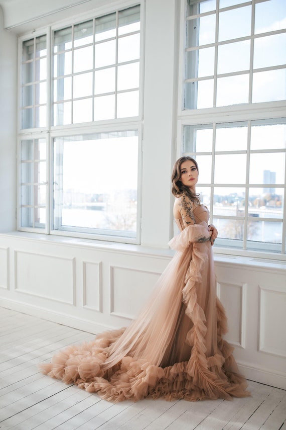 dusty pink wedding dress Rose Bridal Gown with Detachable Overskirt + Overskrit / Light Ivory Whether you are dressing it for a wedding party Light Pink Satin Wedding Dress