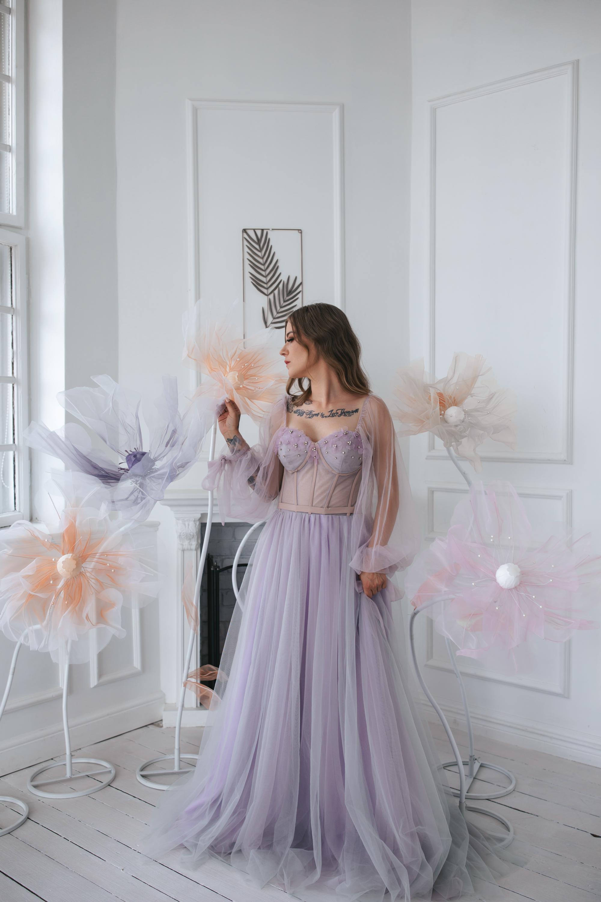 Dusty Lilac Fairy Gown With Flowers Dusty Lilac Fairy Gown With Flowers