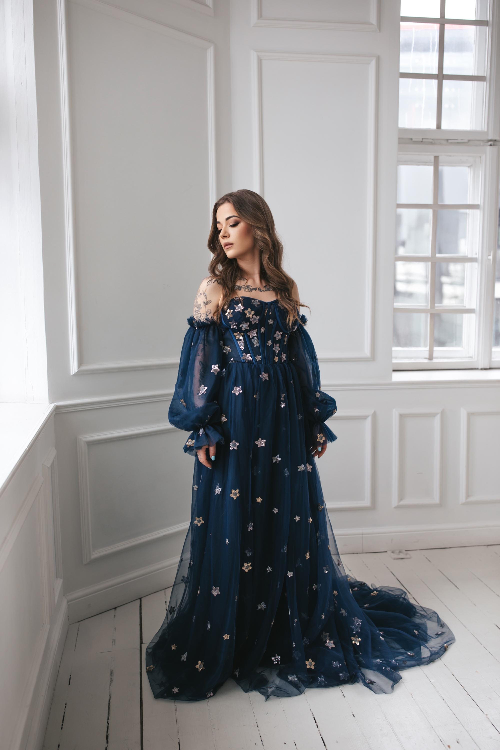 midnight blue dress with stars Navy Blue Gown With Stars