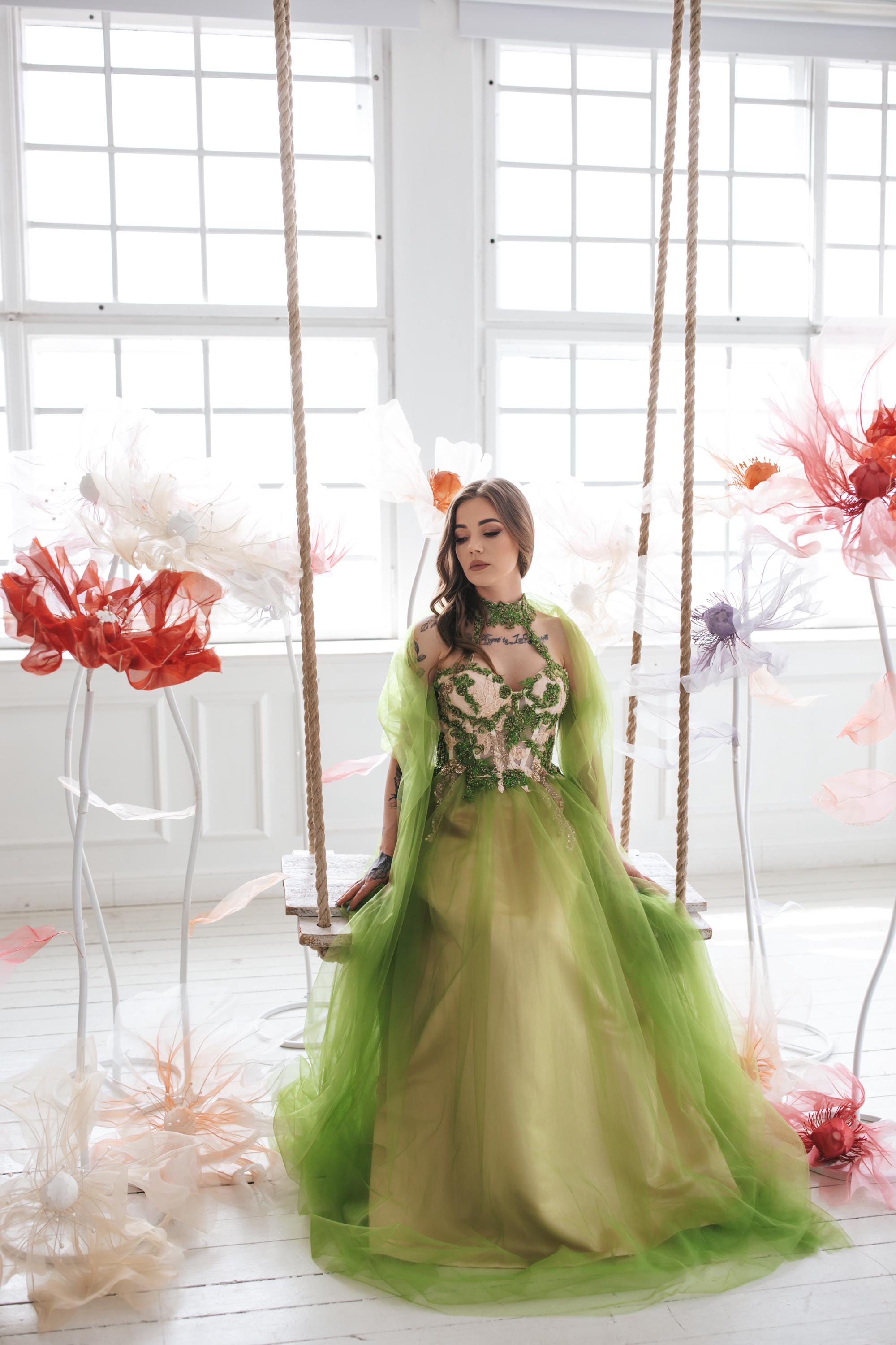 forest fairy prom dress Forest Style Emerald Green Beading Tulle Dress, Prom Dress Fairy,Evening  Gown Graduation Party Dress P453 main image 0